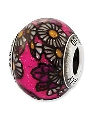 Sterling Silver s Italian Pink Floral Decorative Overlay Glass Be by Reflection Beads, Best Quality Free Gift Box Satisfaction Guaranteed