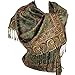 SILVERFEVER Silver Fever Pashmina - Jacquard Paisley Shawl - Stylish Scarf - Double Sided Wrap (Olive/Sand)