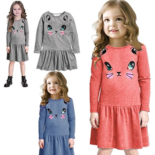 2016 Baby Girls Kids Casual Cat Printed Dresses Children Clothing Princess Dress