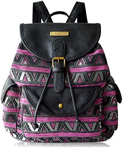 Aidoer Lily Queen Girl's Vintage Canvas and Pu Leather School Backpack (Purple)