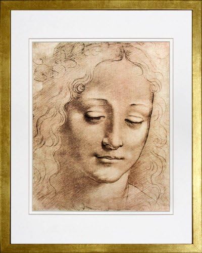Head of a Young Girl by Leonardo Da Vinci. Framed Art Print Poster. Custom Made Real Wood Modern Scratched Gold Frame (17 1/8 x 21 1/8)