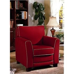 Contemporary Style Red and Khaki Fabric Sofa Chair w  Wood Legs by AtHomeMart