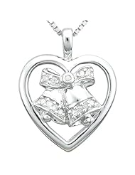 Precious Moments Sterling Silver Diamond-Accent Heart with Bells Pendant Necklace (0.07 cttw, I-J Color, I2-I3 Clarity), 18"