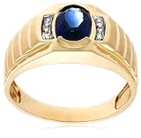 10k Yellow Gold Lab Created Sapphire and Diamond Men