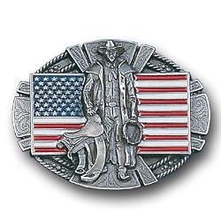 American Cowboy & Flag Western Belt Buckle