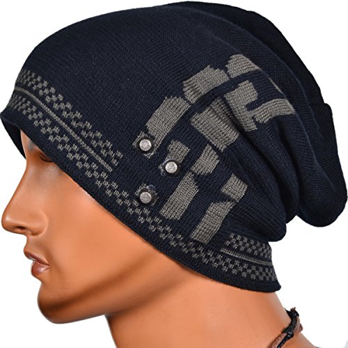 Z&s Mens Triple Beanie Rivet Baggy Skull Cap Winter Hat Navy