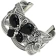 Burnished Silvertone Black Butterfly Cuff Bracelet Fashion Jewelry
