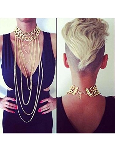 S&E Punk Gothic Shiny Cut Gold Plated Chains Necklace Choker Chunky Body Chain