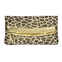 Perlina Giraffe Print Foldover Coated Cotton Clutch - Gold