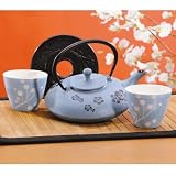 Asian Accents Cast Iron Teapot & Teacups Set - Cherry Blossom