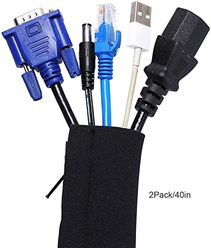 iShining 2 Pack 40 Inch Cable Management Sleeve - Flexible Neoprene Cable Sleeve Cord Organizer for TV / Computer / Home Entertainment / Speaker