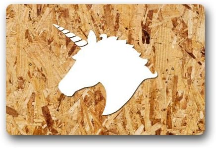 Funny Door Mat - Retro Unicorn head Wood Background Machine-washable Indoor/Outdoor Door Mat 23.6"(L) x 15.7"(W)
