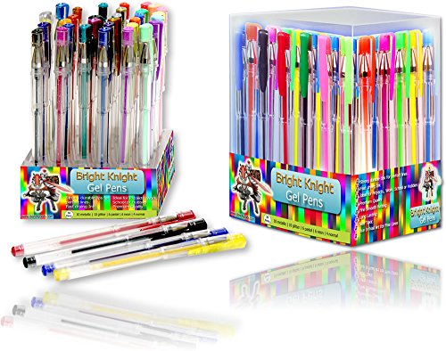 Bright Knight Gel Pens, 36 Gel Pen Set, Quality Gel Ink Pens, Neon Pastel Metallic Glitter. Ideal for Mandalas, Adult Therapy coloring, Secret Garden