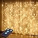 JMEXSUSS 300 LED Remote Control Curtain Lights, Plug in Fairy Curtain Lights Outdoor, Window Wall Hanging String Lights for Bedroom Backdrop Wedding Party Indoor Christmas Patio Dorm Decor, Warm White
