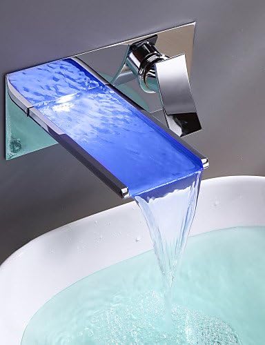 Bathroom Sink Faucet with Color Changing LED Waterfall Faucet (Wall Mount)