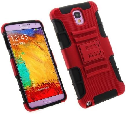 Samsung Galaxy Note 3 Case, By Crazycov Side Stand Cover Case with Holster (red)