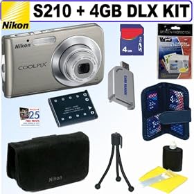 Nikon Coolpix S210 8MP Digital Camera (Brushed Bronze) + 4GB Deluxe Accessory Kit by Nikon