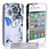 iPhone 4 / 4S Grey And Blue Floral Butterfly Silicone Caseby Yousave Accessories�