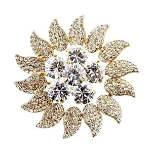 Pugster 22k Golden Plated Sunflower With Clear White Swarovski Crystal Diamond Accent Brooches & Pins