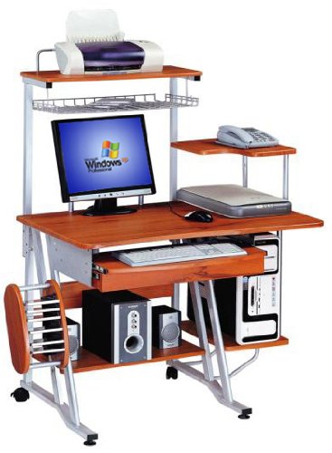 Ergonomic Multi-Shelf Computer Desk - Woodgrain