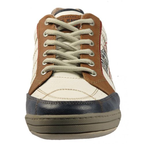 Mustang 4064-303 hommes Baskets mode synthétique cuir, blanc / bleu, Taille 45