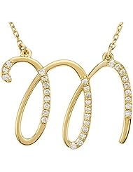 14K Yellow Gold Diamond Initial Necklace "M" -- LIFETIME WARRANTY