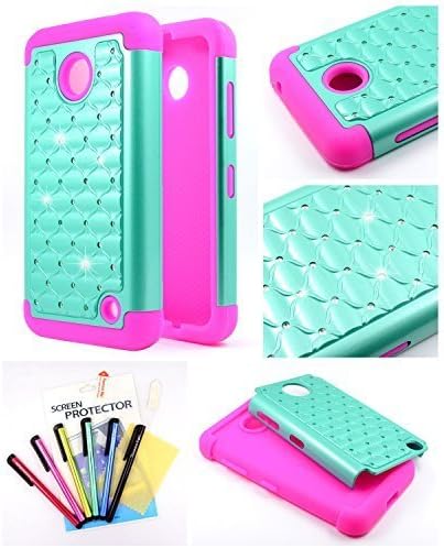 Thousand Eight(TM) For Nokia lumia 635, Nokia lumia 630 Diamond Studded Silicone Rubber Skin Hard Case + [Thousand Eight(TM)Touch Screen Stylus] (Diamond teal pink) by Thousand Eight