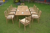 Big Sale Granada 11 Pc Luxurious Grade-A Teak Wood Dining Set : Large 117" Rectangle Table And 10 Stacking Arm Chairs