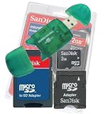Secure Digital (SD) Multimedia Mobility Combo Kit of Sandisk 2GB microSD, SD Adapter, miniSD adapter and USB (Secure Digitial) SD High Speed Green Color Card Reader / Writer