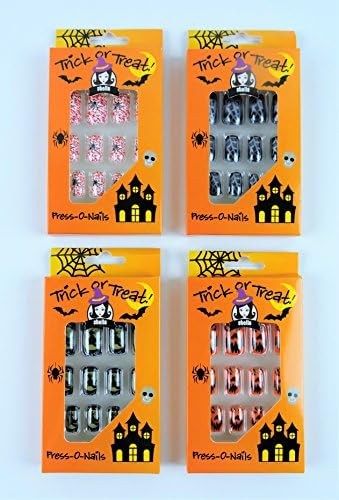 4 Pack Stella Halloween Press On Nails - Spider Web, Witch, Pumpkin, Blood Splatter