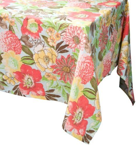 Raymond Waites Premium Quality Table Cloth - Table linen (Aqua/Multicolored Flowers) - Rectangular Tablecloth 60 in x 84 in