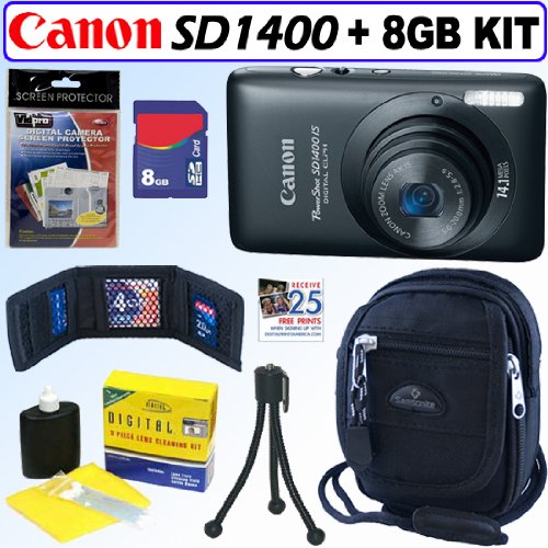 Canon PowerShot SD1400IS 14.1 MP Digital Camera (Black) + 8GB Accessory Kit