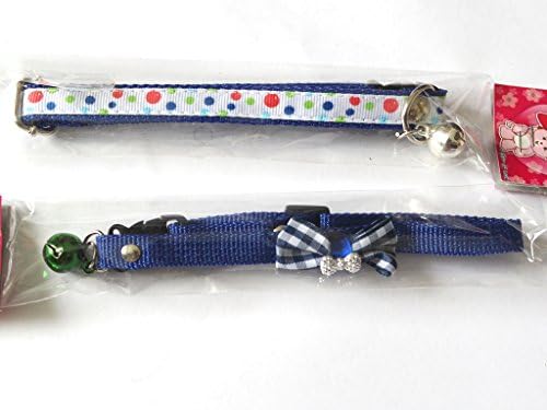 2 Piece Dark Blue Dog/cat Utility Large 3/4-inch Reflective Fanbelt Dog Collar, 1 Collar with Lovely Bow and Second One with Beautiful Belt Design, Turquoise