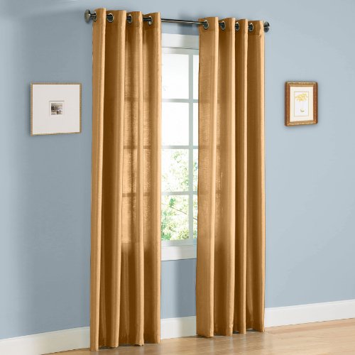 HLC.ME Pair of Gold Faux Silk Grommet Curtain Panels - 58