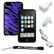 Premium Durable Pink Black Zebra Silicone Skin Case Cover Protector for New Apple iPod Touch 8GB 32GB 64GB 3rd Generation iTouch + includes a 4-inch eBigvalue (TM) Determination Hand Strap + 3 in 1 USB Data cable, home and car Charger Combo