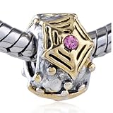 Pugster Pink Crystal Golden Spider Web Bead Charm Fits Pandora Bracelet