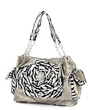 Dark Silver Large Raised Rhinestone Zebra Flower Chain Handle Handbag