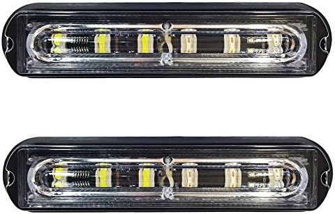 6-LED White &amp; Amber Waterproof Emergency Beacon Flash Caution Strobe Light Bar 16 Different Flashing for Car SUV Pickup Truck Van (2PCS)(6LEDNO2, White+Amber)