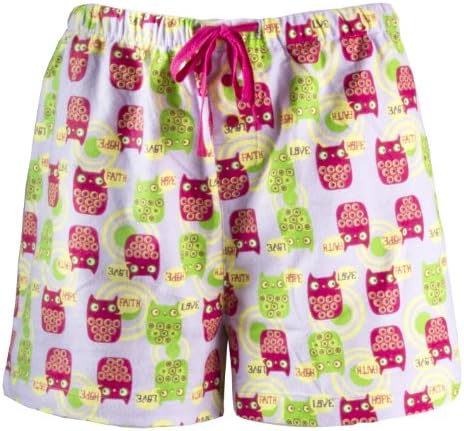 Leisureland Women's Cotton Pajama Flannel Boxer Shorts Hope Faith Love Owl Medium