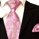 Krawatten Set 2tlg 100% Seide rosa pink paisley Hochzeit Hochzeitskrawatte mit Einstecktuch