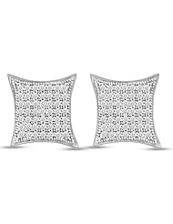 10K White Gold Round Brilliant Cut Diamond - Kite Shape Micro Pave Set Studs Earrings with Secure Screw Back Closure - (2/5 cttw.)