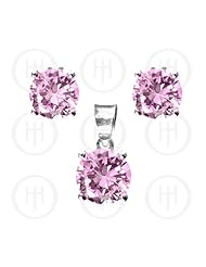 Sterling Silver -Round CZ Stud Earrings Pink Set (PS-1007-PCZ)