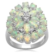 Sterling Silver and Simulated Opal Flower Ring