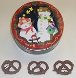 Scott's Cakes 1 lb. Milk Chocolate Covered Pretzel in a Season Greetings Tin
