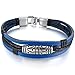 Men's Alloy Genuine Leather Bracelet Bangle Black Blue Silver Vintage Biker (with Gift Bag)