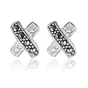 Sterling Silver Marcasite & Crystal "X" Post Earrings