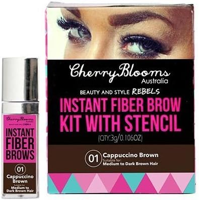 Cherry Blooms Instant Fiber Brow Kit With Stencil - Cappuccino - For Medium to Dark Brown Hair by Cherry Blooms Australia