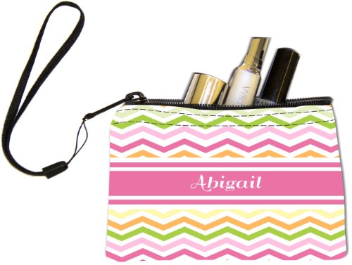 Rikki Knight "Abigail " Pink Chevron Name Design Keys Coins Cards Cosmetic Mini Clutch Wristlet