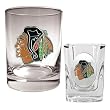 Chicago Blackhawks NHL Rocks Glass & Square Shot Glass Set - Primary Logo by Great American Products