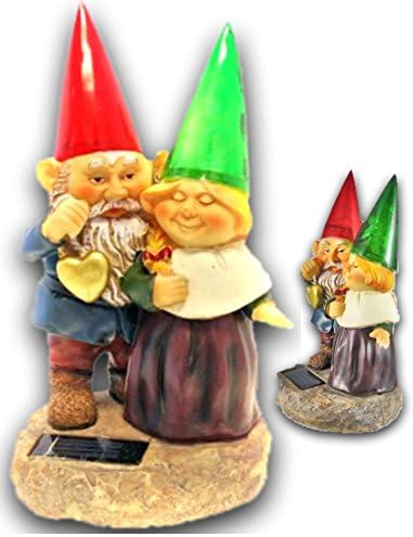 Azost Lovely Garden Gnome Statue Holding Hearts And Flower Garden Gnome Solar Lights